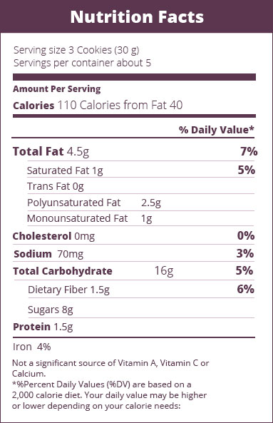 Nutrition facts cookie guarana berry