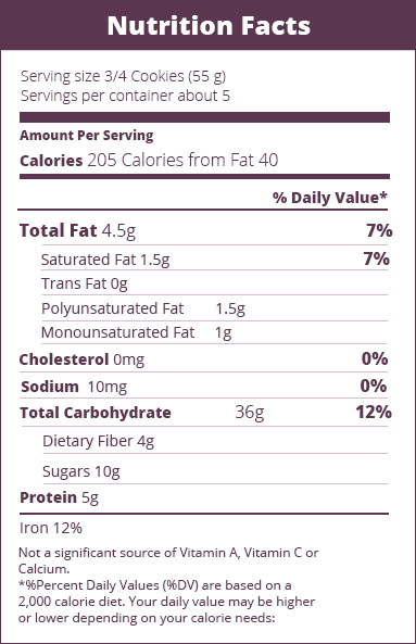 Nutrition facts granola guarana berry